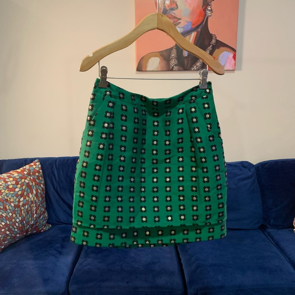Anthropologie HD in Paris Green Patterned Skirt - Size 4 - Picture 3 of 14